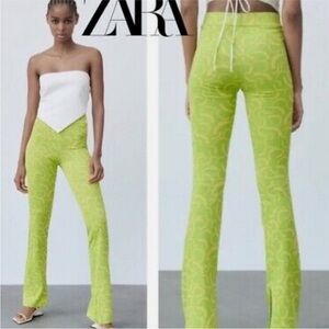 Zara Green and Yellow Patterned Pants